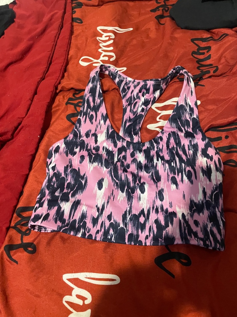 Zella Pink and Black Abstract Racerback Sports Bra